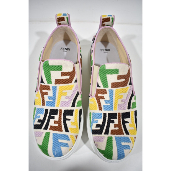 Fendi Vertigo Multicolor FF Logo Platform Low Top Trainer Slip On Sneaker 36 - Picture 7 of 12